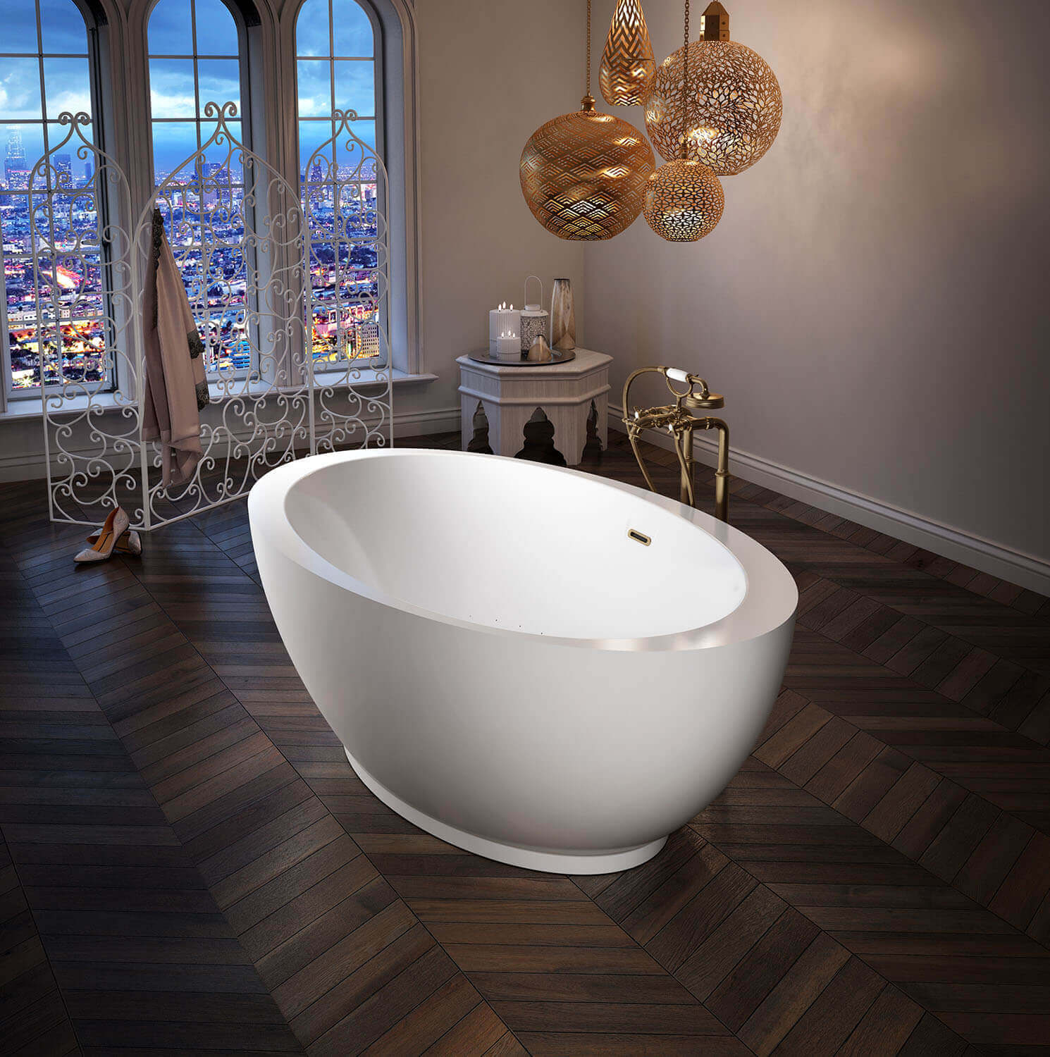 OPALIA 6839 Oblique Ellipse Right air jet bathtub for your modern bathroom