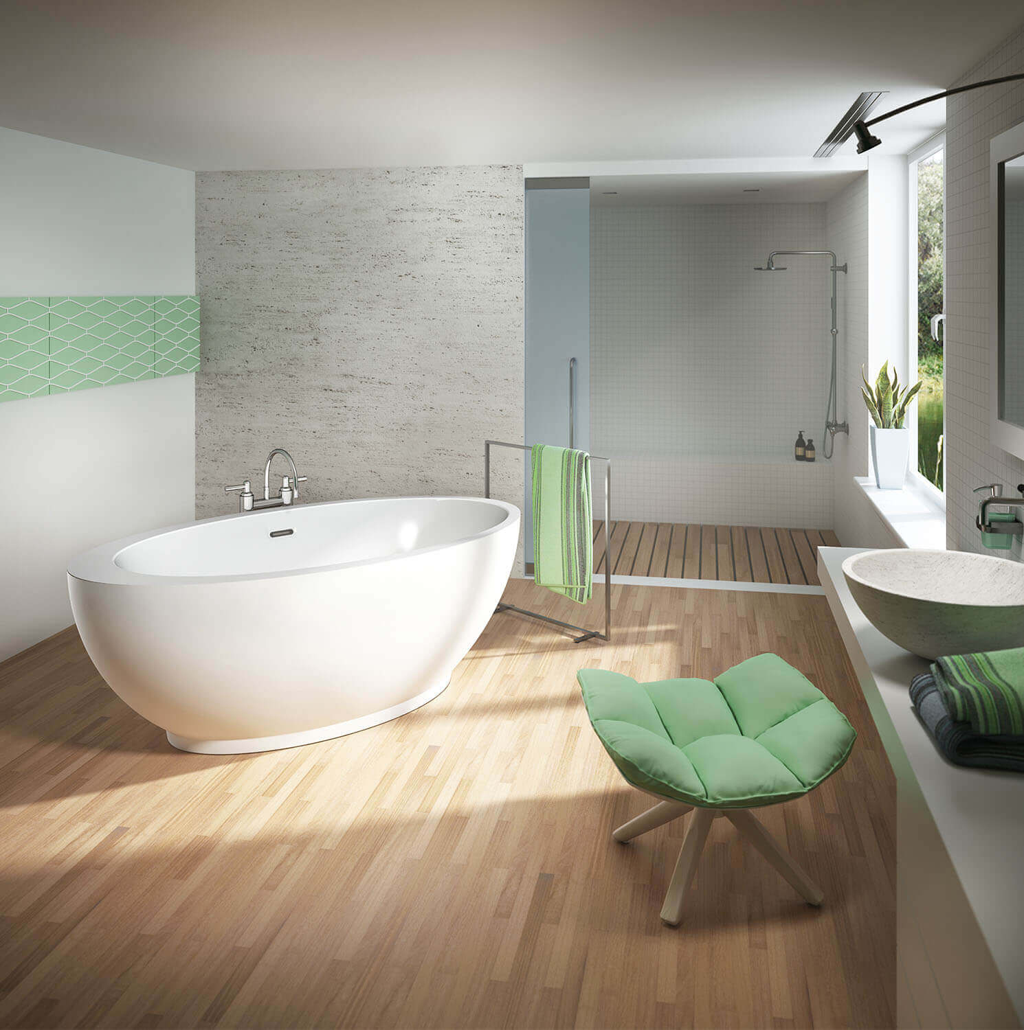 OPALIA 6839 Off Centered Ellipse Right air jet bathtub for your modern bathroom